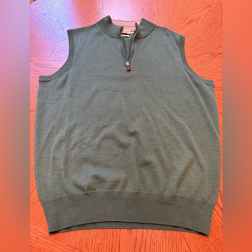 Peter Millar Men's Olive 1/4 Zip Up Sweater Vest Large